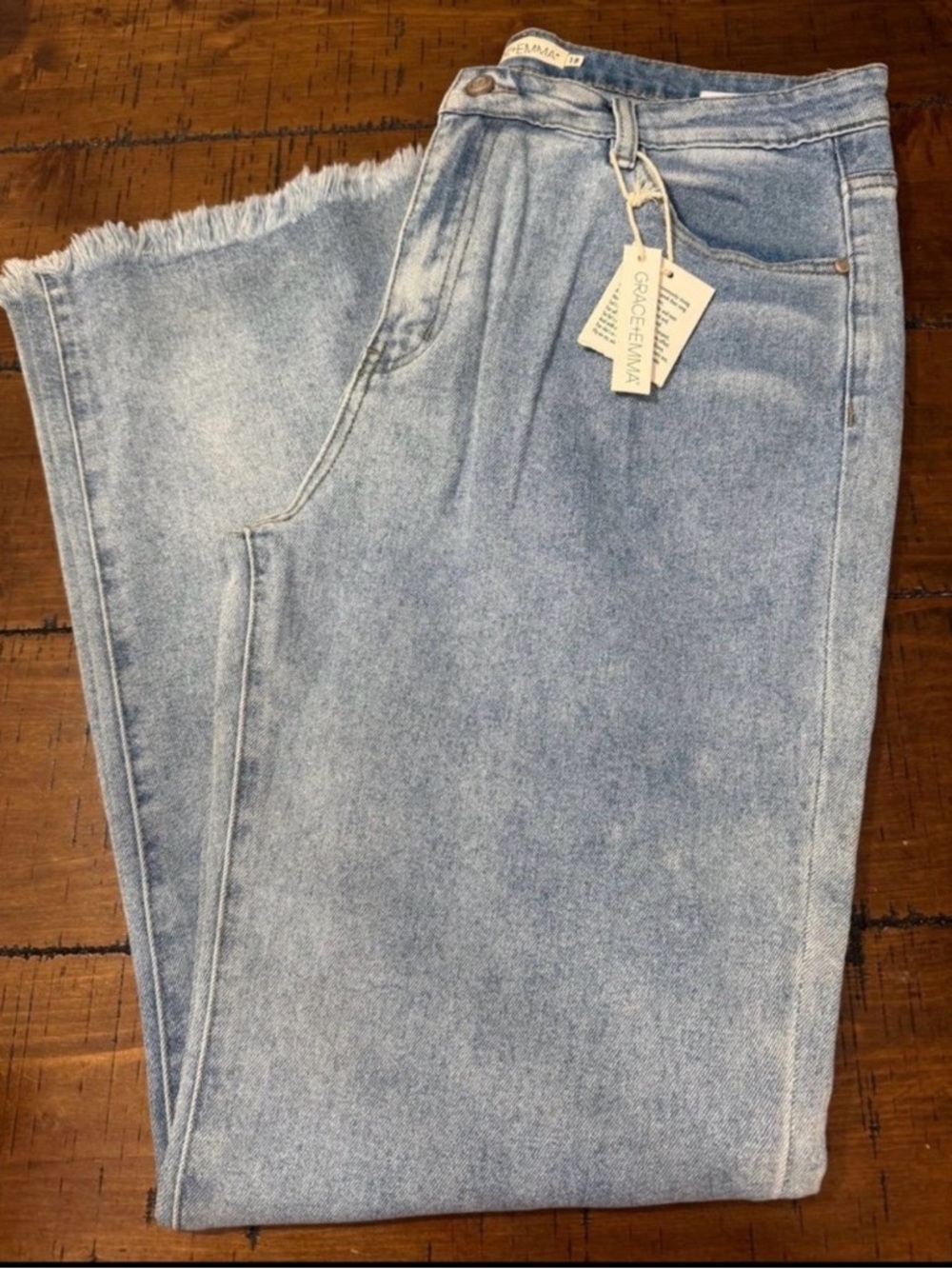 Grace Emma High-Rise Light Blue Frayed Hem Jeans